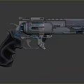 Futuristic Sci Fi Pistol With Mechanical Metal Design And Blue Accents