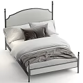 Elegant Double Bed With Metal Frame Upholstered Headboard And Gray Bedding 3d model