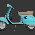 Turquoise Vintage Scooter with Tan Seat and Round Emblem on Dark Background with Reflection