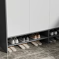 Modern White Gray Shoe Cabinet With Doors Open Shelves Top Decorative Items In Bright Area