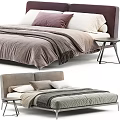 Modern Double Bed Design With Soft Fabric Headboard Cozy Bedding And Metal Nightstand