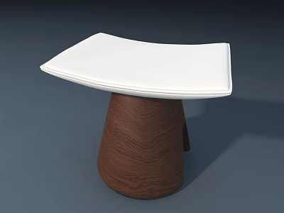 Modern Stool Featuring White Curved Square Top and Brown Wooden Textured Base 3d model