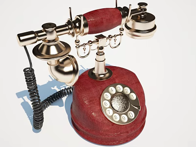 Classic Red Vintage Telephone With Rotary Dial And Shiny Metal Components Design 3d model