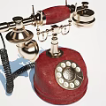 Classic Red Vintage Telephone With Rotary Dial And Shiny Metal Components Design