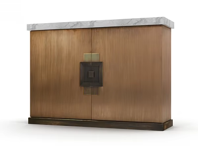 Brushed Brass Console Cabinet With Marble Top And Decorative Panel Design 3d model
