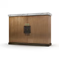 Brushed Brass Console Cabinet With Marble Top And Decorative Panel Design