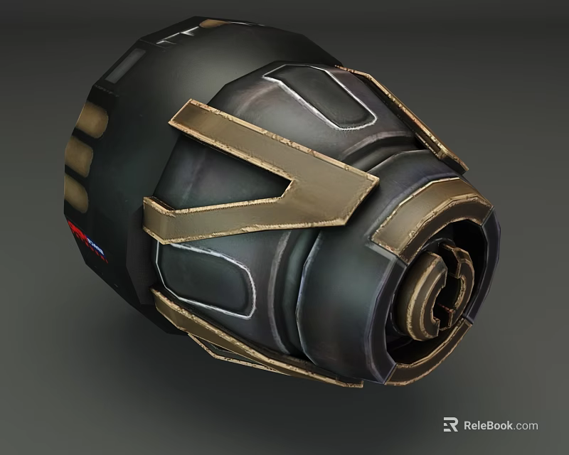 Futuristic Mechanical Device Featuring Black Gold Metallic Structure And Intricate Components 3d model