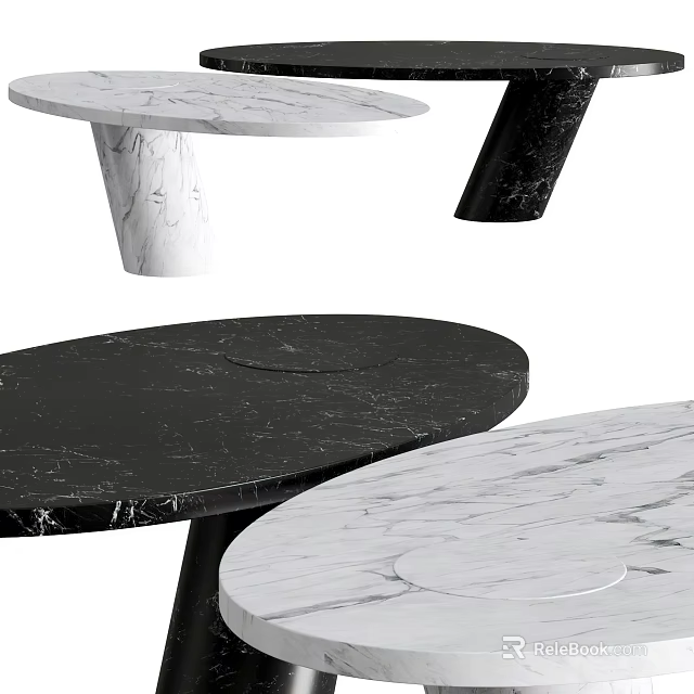 Modern Black and White Marble Round Coffee Table with Smooth Surface Design 3d model 