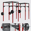 Red Power Rack With Barbell And Weight Plates For Strength Training Workouts 3d model
