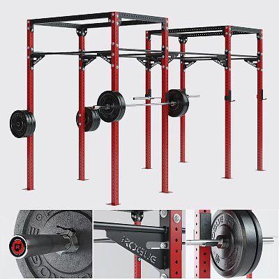 Red Power Rack With Barbell And Weight Plates For Strength Training Workouts 3d model