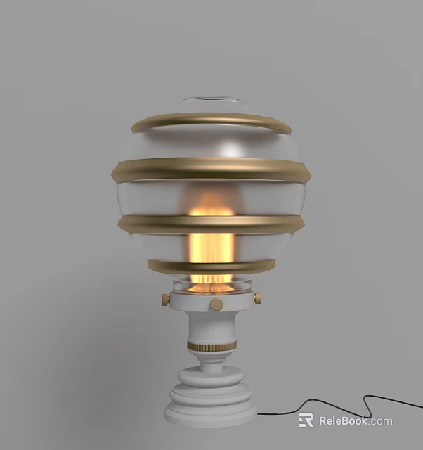 Classic White Table Lamp With Gold Rings Transparent Shade And Warm Glow 3d model 