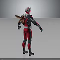 Back View of Red and Black Armored Superhero Character With Wasp Inspired Insect Wings 3d model