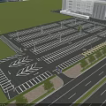 Large Modern Parking Lot With White Pavement Markings Street Lights And Trees