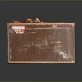 Vintage Brown Storage Box With Leather Handle Worn Surface And Red Label
