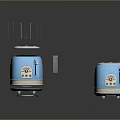 Blue Electronic Toaster Appliance With Satellite Inspired Tech Parts And Classic Design
