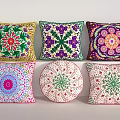 Colorful Decorative Throw Pillows With Intricate Patterns And Square Round Shapes 3d model