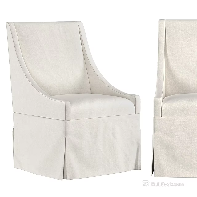Ivory Fabric Accent Chair With High Back Design And Skirted Base Modern Style 3d model 