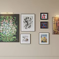 Multiple Picture Frames With Various Artworks In Mixed Styles For Wall Interior 3d model