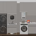 Modern Bathroom Vanity Cabinet In Integrated Laundry Area With Washer Dryer Sink And Storage