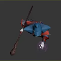 Hooded Mage In Blue Red Outfit Holding Staff With Mythical Creature Design