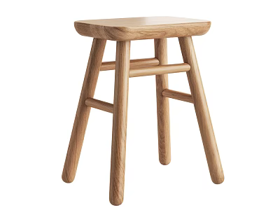 Natural Wooden Stool With Oak Material And Sleek Cross Leg Design For Home Use 3d model