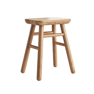 Modern Stool Simple Solid Wood Stool 3d model