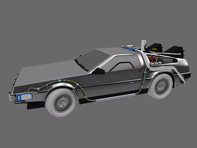 Retro Futuristic Silver Car With Blue Lights And Rear Engine Detail 3d model
