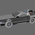 Retro Futuristic Silver Car With Blue Lights And Rear Engine Detail