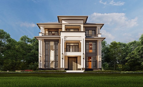 New Chinese style single-family villa 3d model