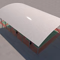 Outdoor Basketball Court With Arched White Membrane Roof Metal Pillars Red Green Court Surface