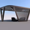 Modern Pergola Design With Geometric Metal Frame And Striped Pattern For Outdoor Seating Area