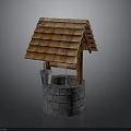 Traditional Well Structure With Wooden Shingle Roof Stone Base And Bucket