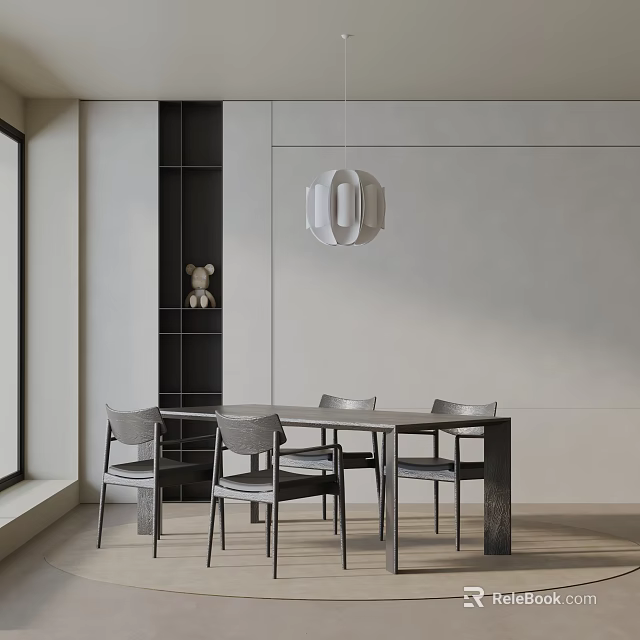 Modern Dining Table Set With Gray Chairs And White Pendant Light In Minimalist Room 3d model 