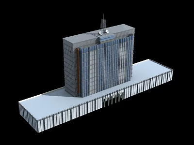 Modern Office Building With Glass Curtain Wall And Top Antenna Structure 3d model