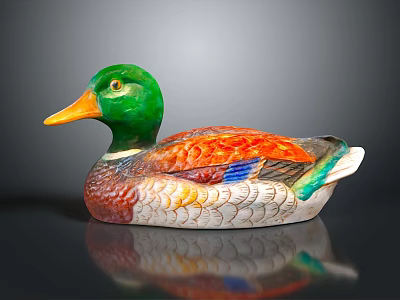 Colorful Duck Decorative Statue With Green Head Orange Beak And Multicolor Body 3d model