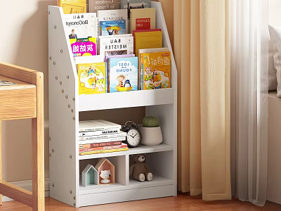 White Bookshelf With Books Clock Mini House Model Teddy Bear In Bedroom 3d model