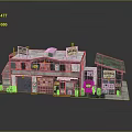 Miniature Shop And Gas Station Model Scene With Green Roof Red Car And Retail Facades
