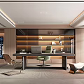 Modern Study Room Interior With Wooden Desk Comfortable Chair And Bookshelves