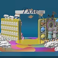 Dove Product Display Stand With Yellow Racks Cloud Decorations And Ice Cream Elements 3d model
