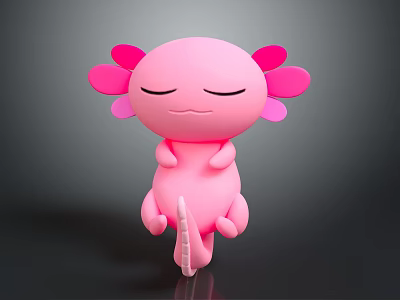 Cute Pink Axolotl Character With Closed Eyes And Adorable 3D Model Design 3d model