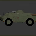 Green Military Armored Vehicle Featuring Top Mounted Equipment Wheeled Design And Weathered Surface