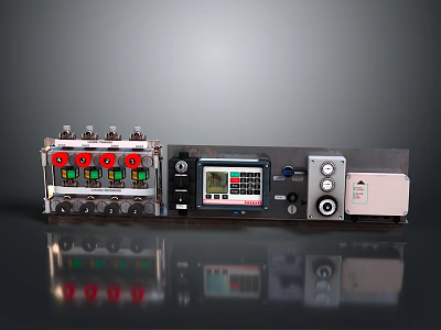 Industrial Control Panel With Red Green Indicators Digital Display Knobs And Ports 3d model