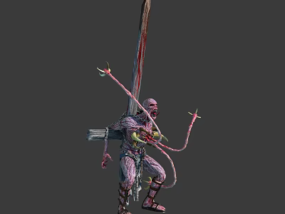 Muscular Monster Character Design With Giant Blade And Tentacle Appendages 3d model