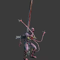 Muscular Monster Character Design With Giant Blade And Tentacle Appendages