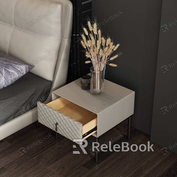 Bedroom Bedside Cabinet Leather Bed Combination model