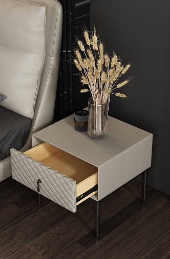 Bedroom Bedside Cabinet Leather Bed Combination 3d model