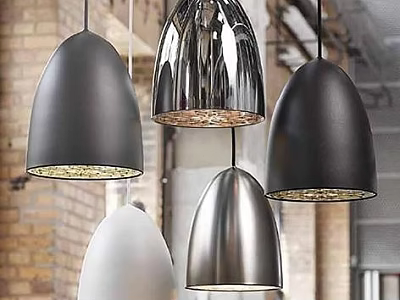 Modern Pendant Lights With Black Silver White Metallic Cone Shaped Sleek Interior Design 3d model