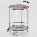 Elegant Serving Cart With Gold Frame Round Glass Top Wooden Shelf And Wheels
