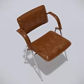 Brown Leather Leisure Chair With Curved Armrests Chrome Metal Legs Modern Design