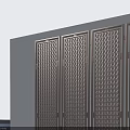 Five Dark Metal Doors With Diamond Grid Pattern Neatly Arranged On Reflective Floor 3d model